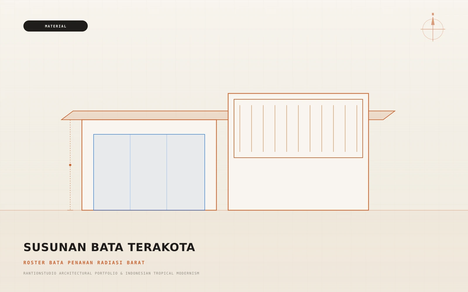 Detail susunan bata terakota bernapas penahan radiasi barat